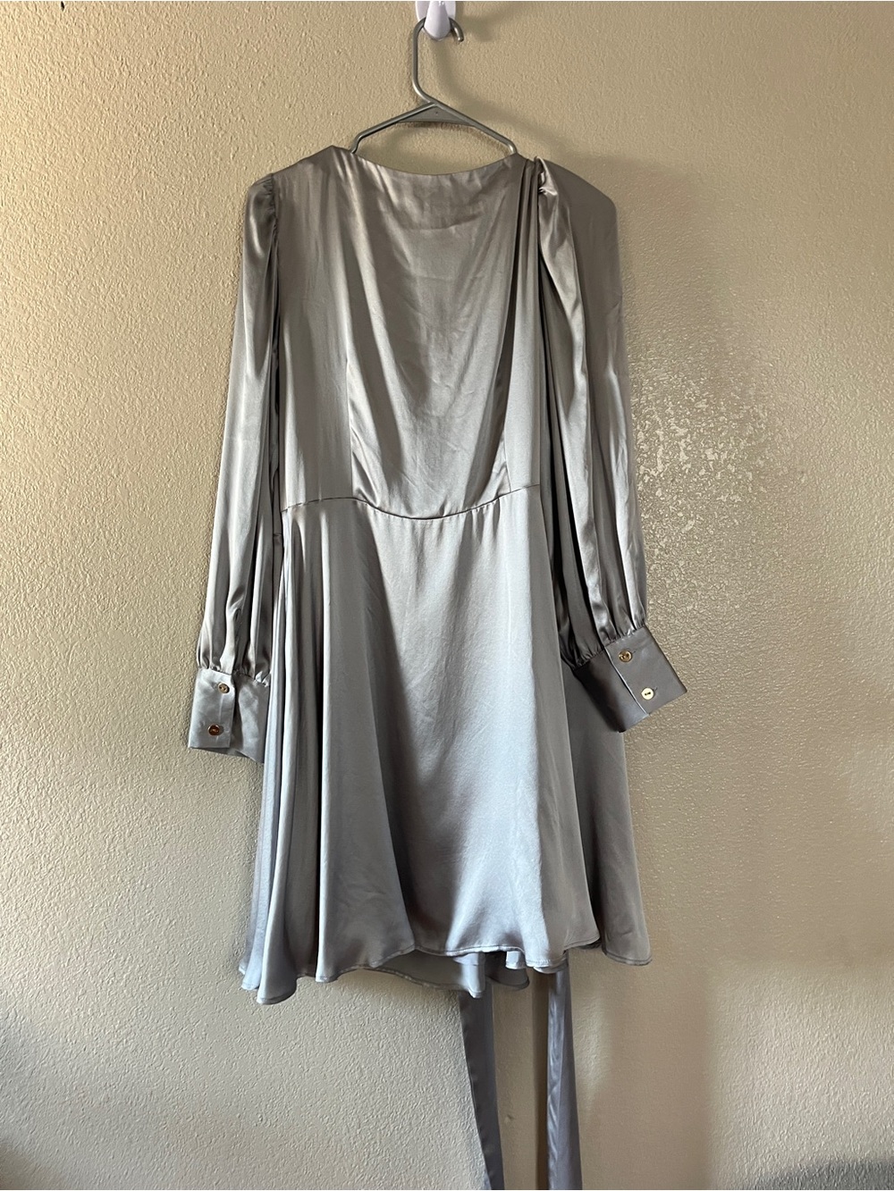 Ann Taylor silk Silver Satin Wrap Mini Dress - Picture 6 of 8